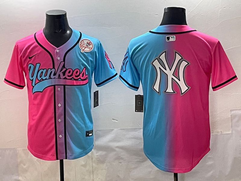Men 2025 New York Yankees Blank Blue pink Game Nike MLB Jersey style 0022->new york yankees->MLB Jersey
